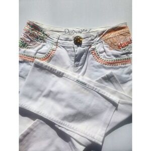 DESIGUAL Womens White Jeans 28 x 31 Embroidered EU 36 Style 01P2624 Sarwell Fit